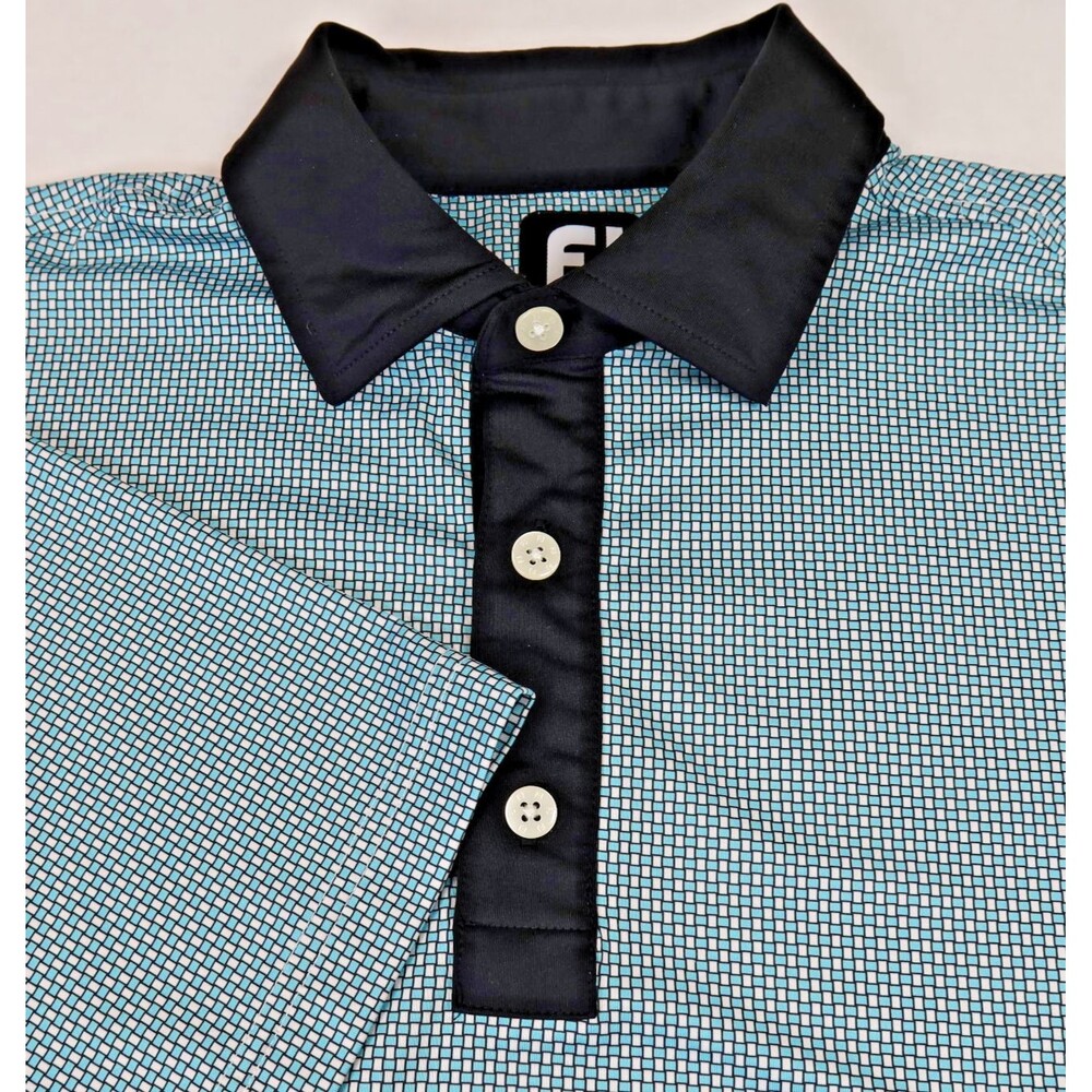 FootJoy Golf Polo Shirt Mens Size Medium Green Geometric Pattern Performance S/S